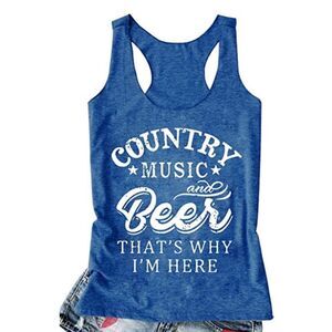 Lanmertree Graphic Country Music and Beer Summer Racerback Tank Top L Like New